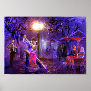Ett par dansar en tango på natten poster