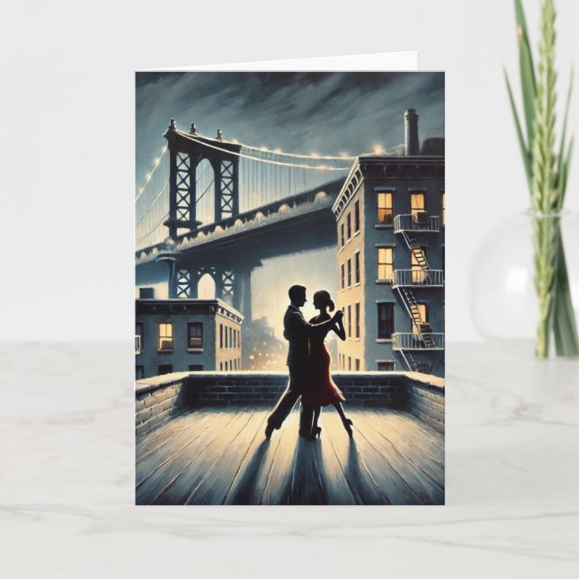 Ett par dansar med Brooklyn Bridge Helgkort (Framsida)