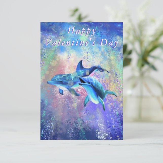 Ett par Dolphin Valentine Day Card Kort (Stående Fram)