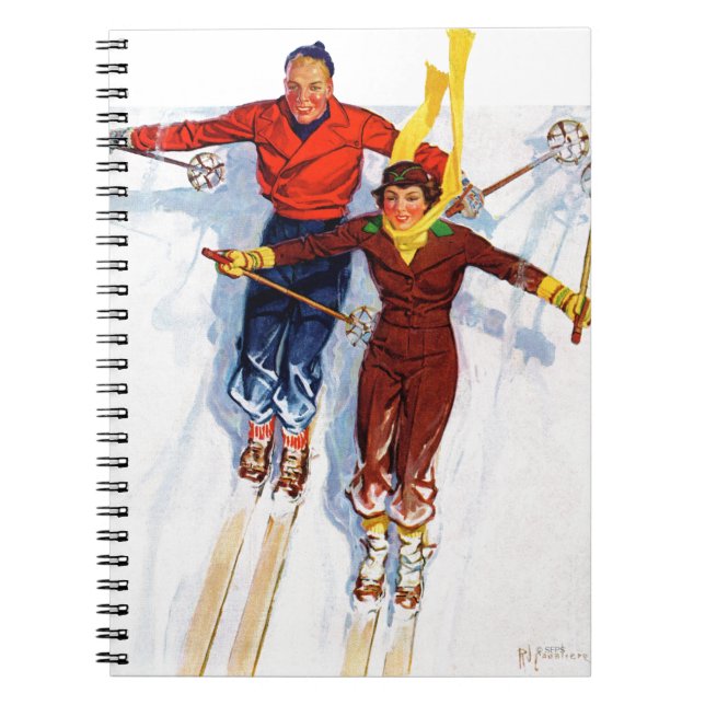 Ett par Dowhill Skiing Anteckningsbok Med Spiral (Framsidan)