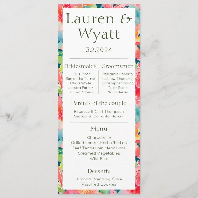 Ett par fakta - Tropiskt Bröllopsprogram och meny (Baksida)