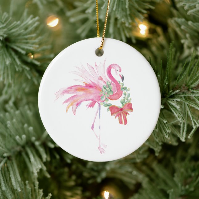 Ett par första jul-prydnadsföremål Rosa Flamingo Julgransprydnad Keramik (Träd)
