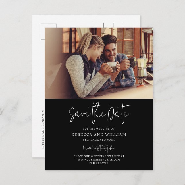 Ett par foto-Hand-Lettered Bröllop spara datum Meddelande Vykort (Fram/baksida)