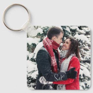 Ett par foto och Initialer Monogram Nyckelring