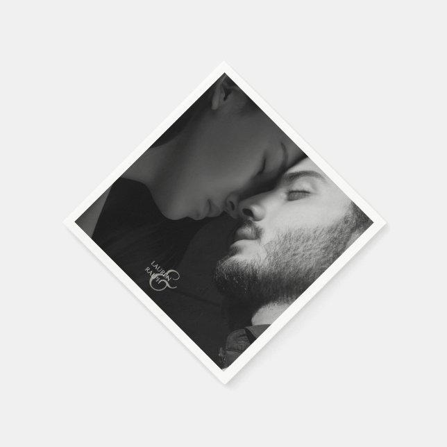 Ett par foto och Monogram Bröllop Napkin Pappersservett (Hörn)