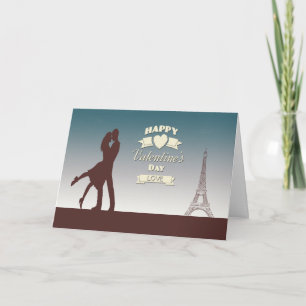 Ett par framför Eiffel Torn Valentine Card Helgkort