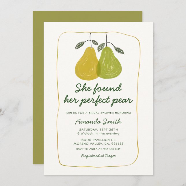 Ett par hon hittade hennes Perfekt Pear Möhippa Inbjudningar (Fram/baksida)
