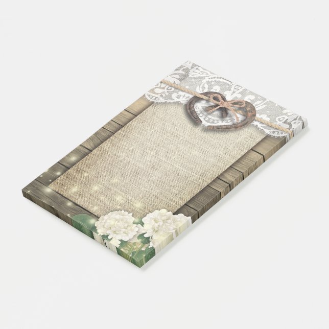 Ett par Horseshoe Heart Snöre Hydrangea Wood Bröll Post-it Block (Vinklad)