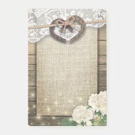 Ett par Horseshoe Heart Snöre Hydrangea Wood Bröll Post-it Block