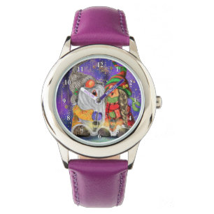 Ett par Huggade Gnomes Singing Lycklig jul Sång Armbandsur