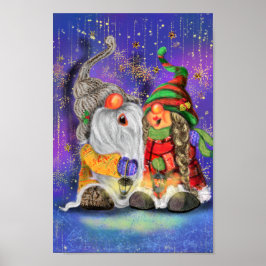 Ett par Huggade Gnomes Singing Lycklig jul Sång Poster