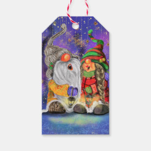 Ett par Huggade Gnomes Singing Lycklig jul Sång  Presentetikett