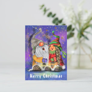Ett par Huggade Gnomes Singing Lycklig jul Sång Vykort