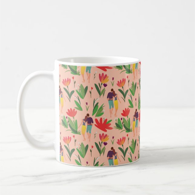 Ett par i kärlek går bland blommor kaffemugg (Vänster)