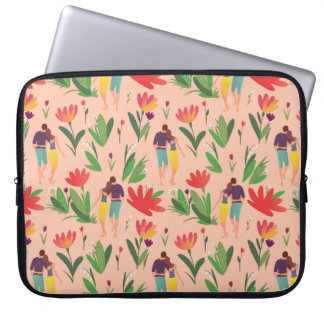 Ett par i kärlek går bland blommor laptop fodral