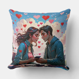 Ett par i kärlek med flygande hjärtan - Dekorativ Kudde