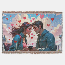 Ett par i kärlek med flygande hjärtan - Throw Blan Filt