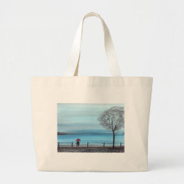 Ett par i kärlek med röda paraplyer jumbo tygkasse