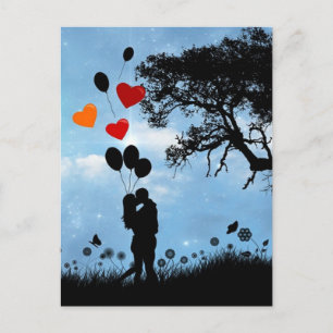 Ett par i Kärlek Silhouette och Balloons Vykort