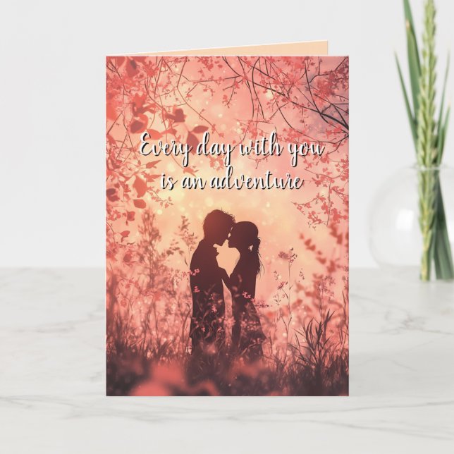 Ett par i kärlek silhouette och Forest Valentines Kort (Framsida)