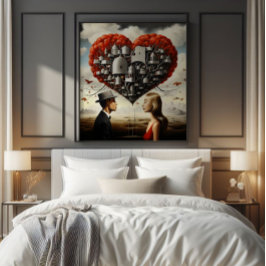 Ett par i Kärlek Surrealism Fototryck