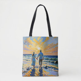 Ett par i kärlek vid stranden - Tote Bag Tygkasse