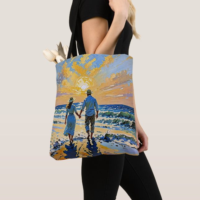 Ett par i kärlek vid stranden - Tote Bag Tygkasse (Närbild)