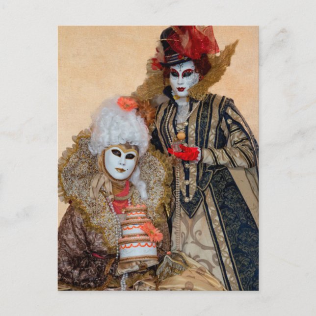 Ett par i karnival Costume, Venedig Vykort (Framsida)