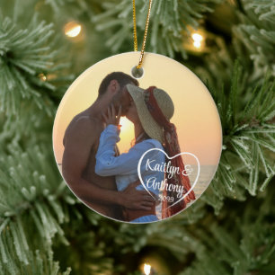 Ett par Kärlek Heart Photo Namn Julgransprydnad Keramik
