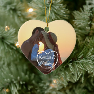 Ett par Kärlek Heart Photo Namn Julgransprydnad Keramik