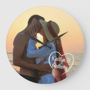 Ett par Kärlek Heart Photo Namn Stor Klocka