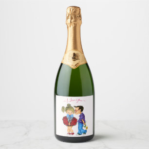 Ett par Kärlek-mousserande Vin-etikett - jag Kärle