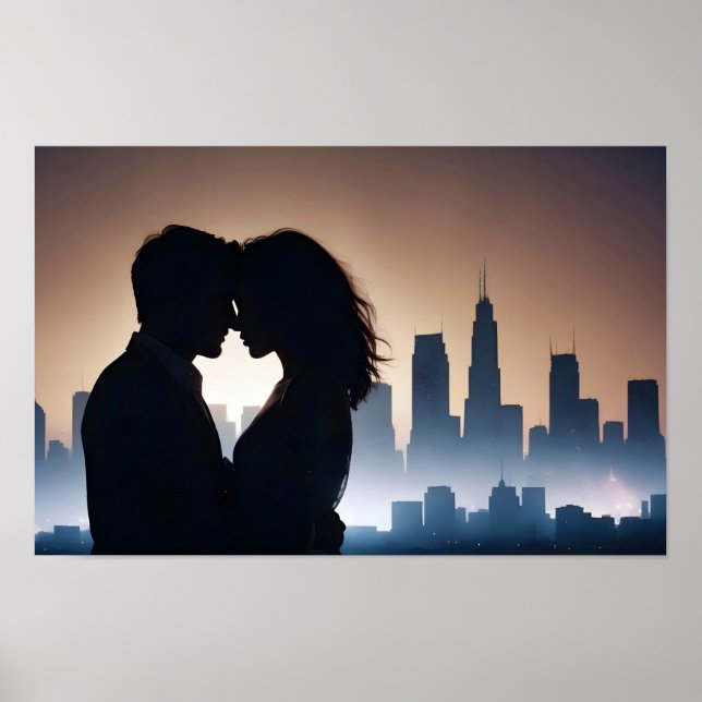 Ett par Kärlek Romantic Sunset Silhouette Benice Poster (Framsidan)