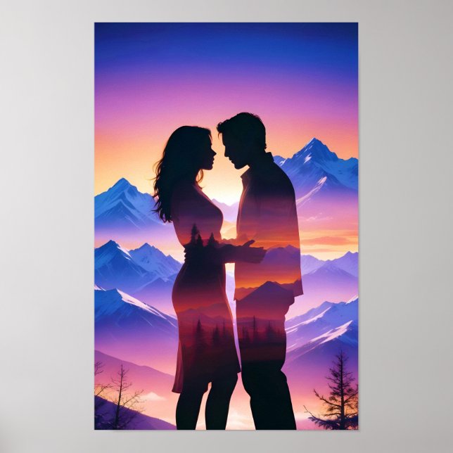Ett par Kärlek Romantic Sunset Silhouette Benice Poster (Framsidan)