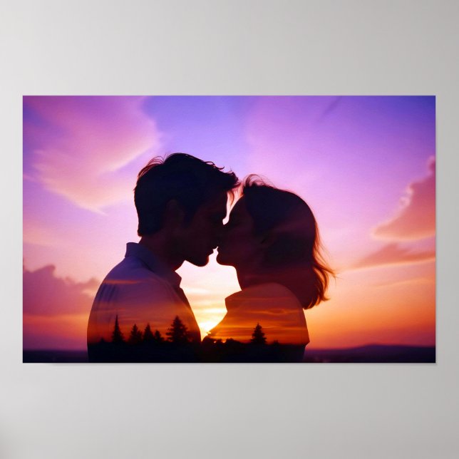 Ett par Kärlek Romantic Sunset Silhouette Benice Poster (Framsidan)