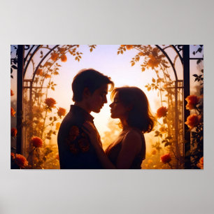 Ett par Kärlek Romantic Sunset Silhouette Bröllop Poster