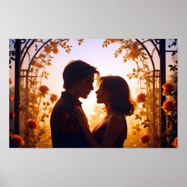 Ett par Kärlek Romantic Sunset Silhouette Bröllop Poster (Framsidan)