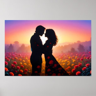 Ett par Kärlek Romantic Sunset Silhouette Bröllop Poster