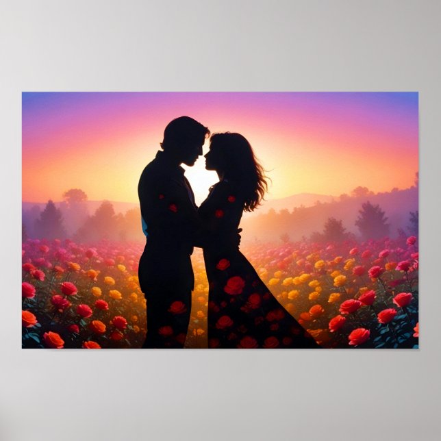 Ett par Kärlek Romantic Sunset Silhouette Bröllop Poster (Framsidan)