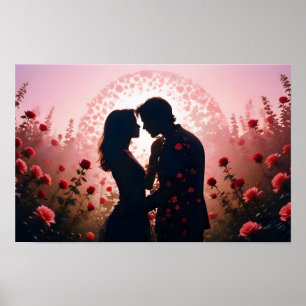 Ett par Kärlek Romantic Sunset Silhouette Bröllop Poster