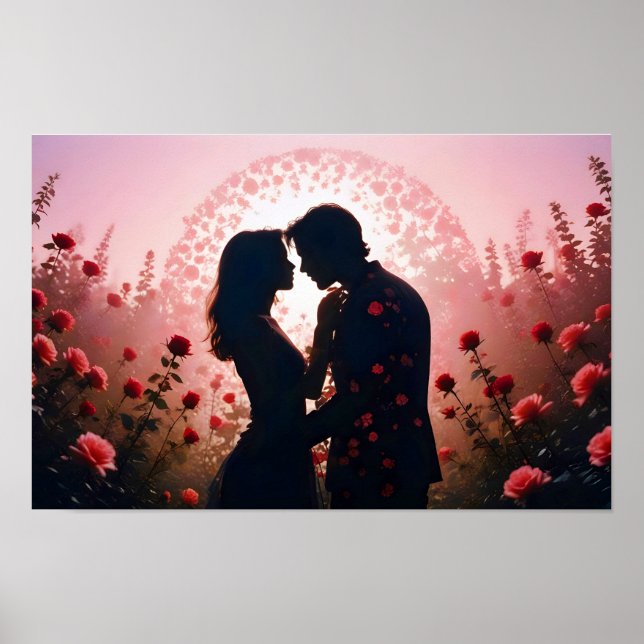 Ett par Kärlek Romantic Sunset Silhouette Bröllop Poster (Framsidan)