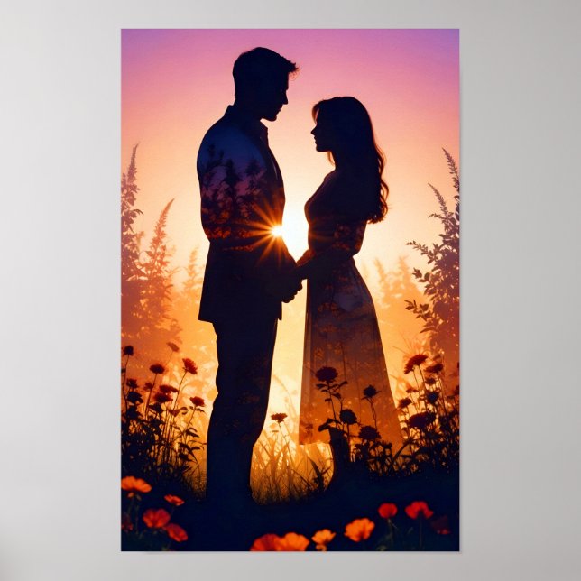 Ett par Kärlek Romantic Sunset Silhouette Bröllop Poster (Framsidan)