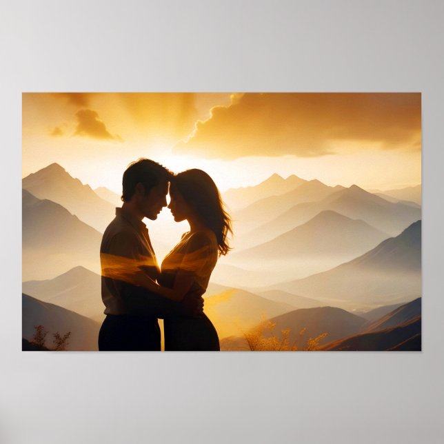 Ett par Kärlek Romantic Sunset Silhouette Bröllop Poster (Framsidan)