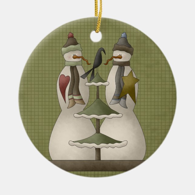 Ett par keramiska julprydnader i Snö Julgransprydnad Keramik (Framsidan)