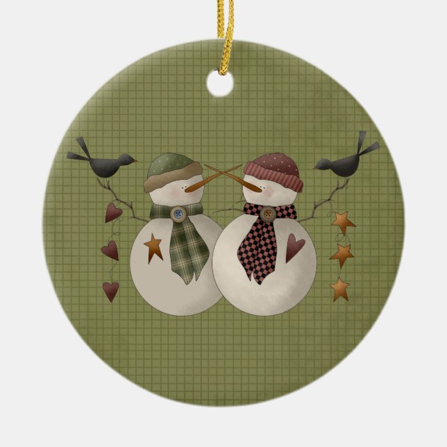 Ett par keramiska julprydnader i Snö Julgransprydnad Keramik (Framsidan)
