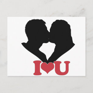 Ett par Kissing Silhouette med I ♥ U-text Vykort