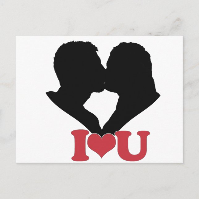 Ett par Kissing Silhouette med I ♥ U-text Vykort (Framsida)