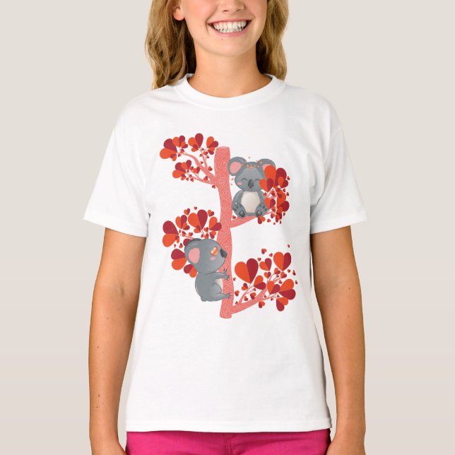 Ett par koalas med hjärtan träd t shirt (Framsida)