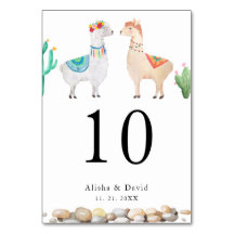 Ett par Llama Bröllop Bordsnummer