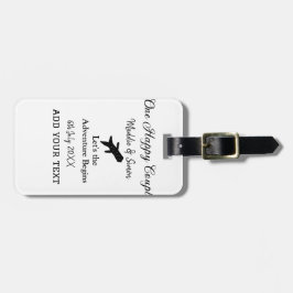 Ett par lycklig låt oss äventyr inleder bröllop co bagagebricka